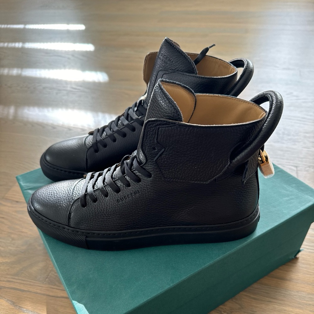 BUSCEMI Men's  Sneakers Black Tonal Calf Leather Gold 125MM Handmade ITALY (43)